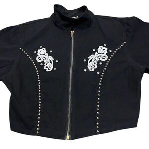 Elegant Black Women's Jacket with White Embellishments